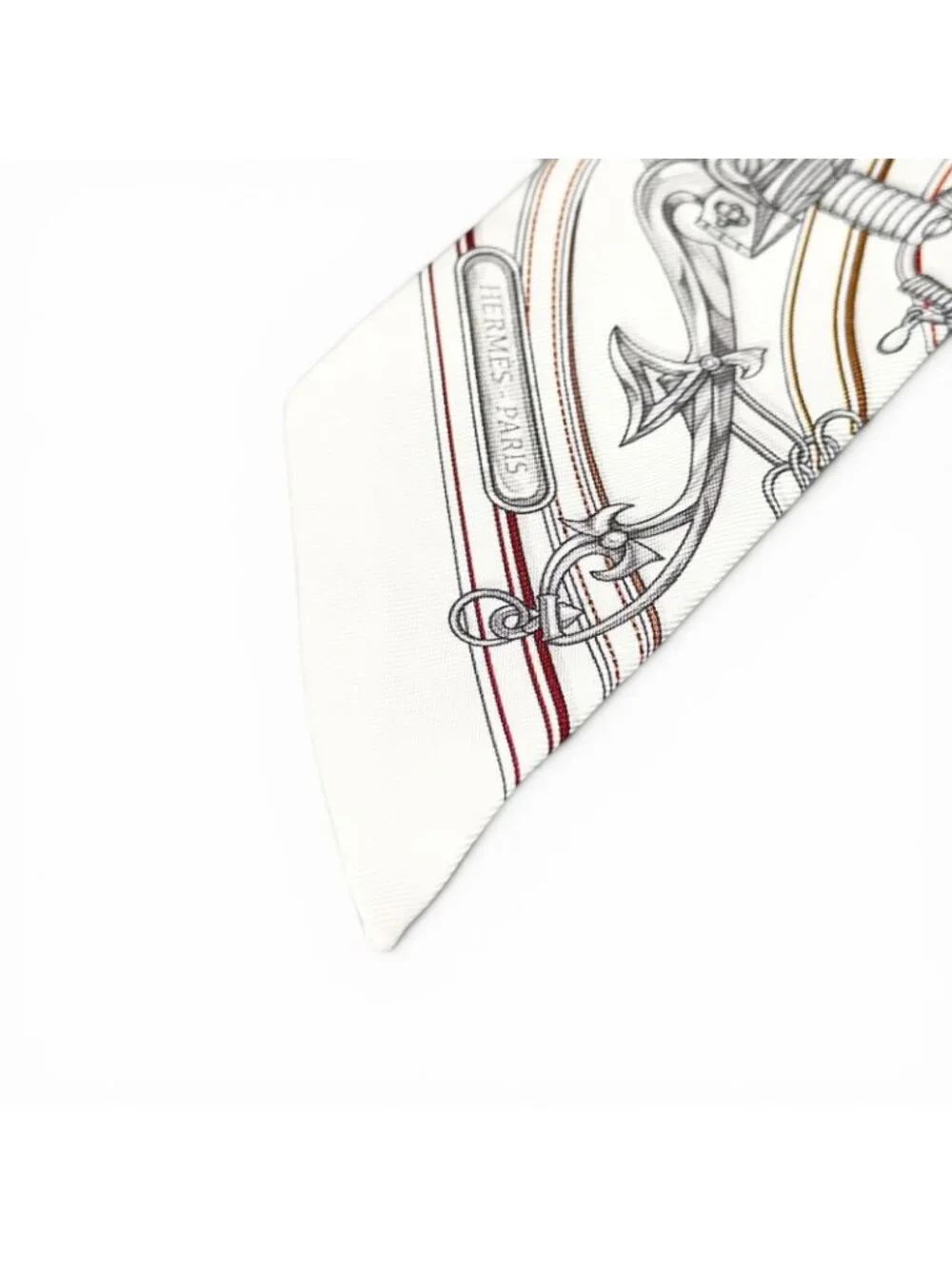 Hermes Twilly Legendary Harness Silk 100% Scarf White Red